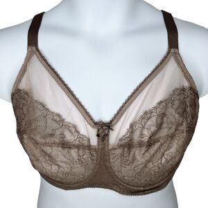 Wacoal Retro Chic Underwire Bra sz 38DDD * Full Figure Beige & Brown Floral Lace